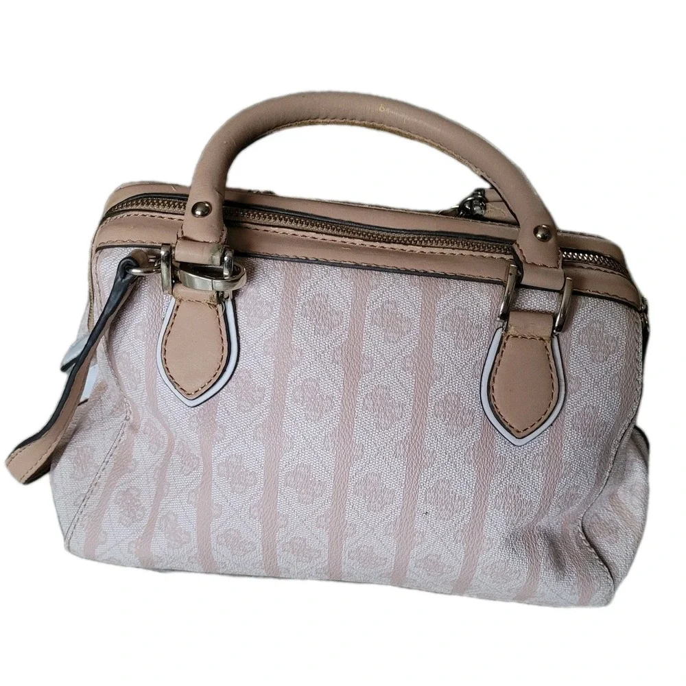 GUESS Y2K Jasleen Box Satchel Doctor Purse Monogram Pink Crossbody Handbag Charm